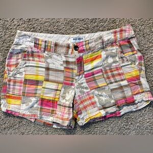 Old Navy Shorts Womens Size 6 Red Yellow Madras Plaid Flat Front Size 12 VTG